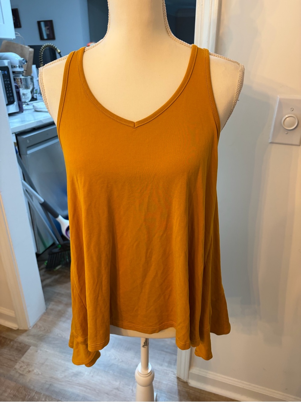Mustard V-Neck Tank Top - Women's Casual Swing Tank